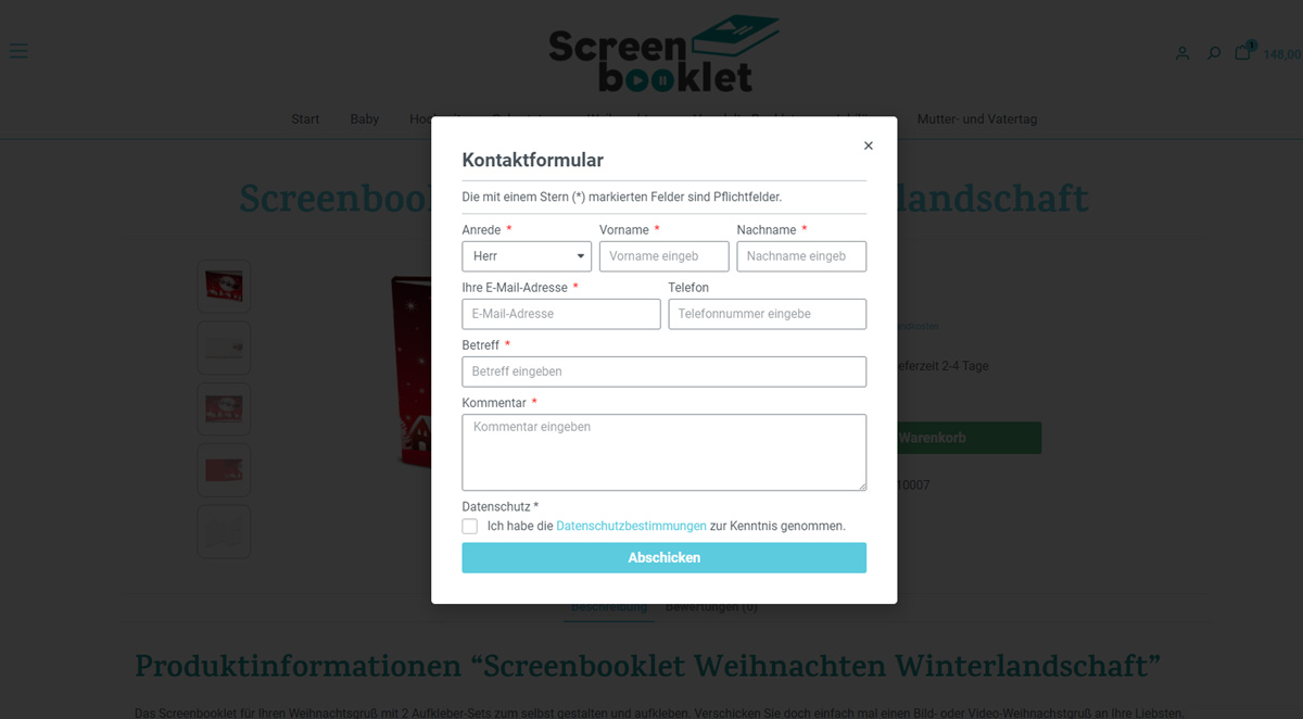 Screenbooklet: Contact form